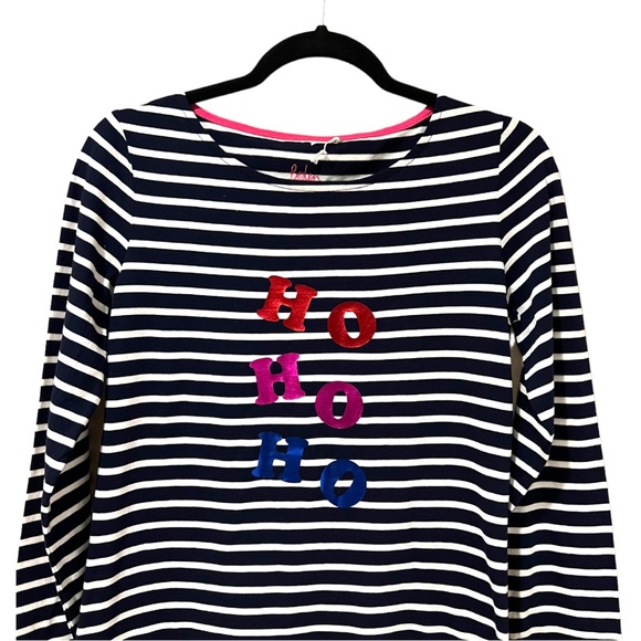 Boden Christmas Breton Metallic Stripe Slogan Long Sleeve Top NWOT (6) - Picture 7 of 12